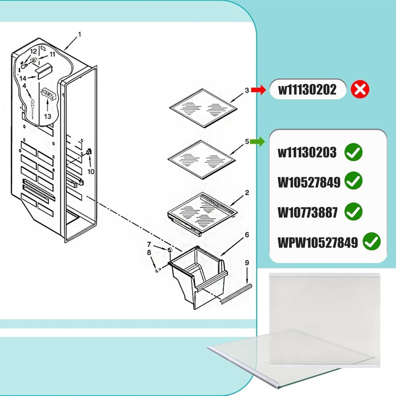 Soobool Upgraded W11130203 Freezer Shelf, 11.7" X 10" Compatible with whirlpool Refrigerator WRS571CIHZ WRS571CIHZ04 WRS571CIHZ01 Freezer Glass Shelf, Replacement W10773887 PS12347522 4545866 - Image 5